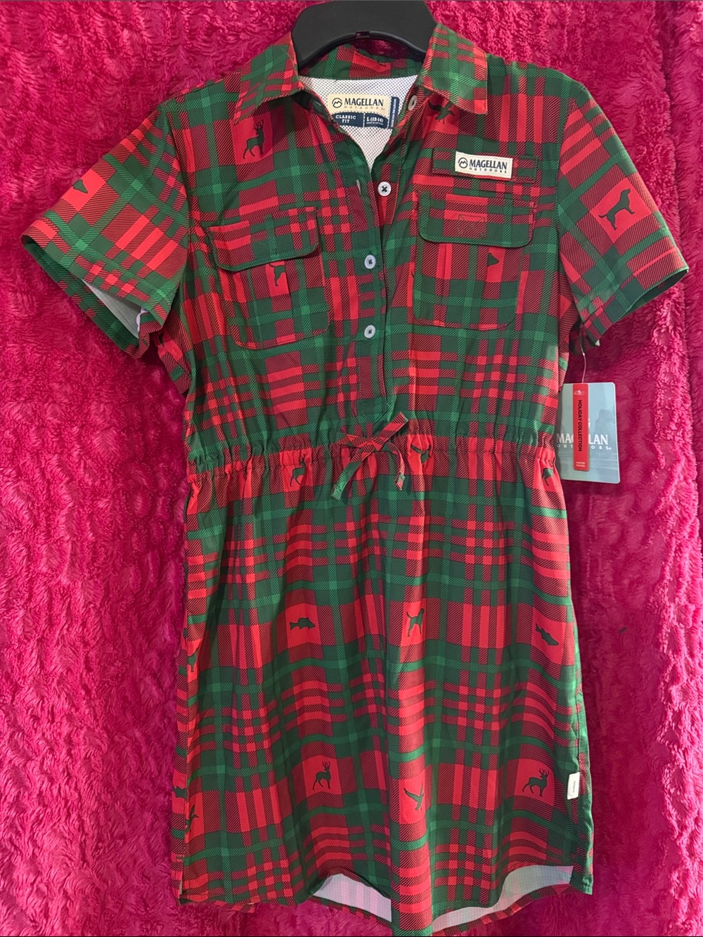 Magellan Outdoors Red and Green Plaid Short Sleeve Kids Dress holiday collection